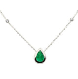 .79ct G SI 14K White Gold Diamond & Emerald Gemstone Pendant 18" Long