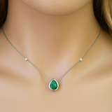 .79ct G SI 14K White Gold Diamond & Emerald Gemstone Pendant 18" Long