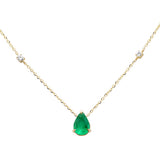 .65ct G SI 14K Yellow Gold Diamond & Emerald Gemstone Pendant 18" Long