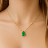 .65ct G SI 14K Yellow Gold Diamond & Emerald Gemstone Pendant 18" Long
