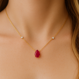 .93ct G SI 14K Yellow Gold Diamond & Ruby Gemstone Pendant 18" Long