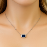 1.19ct G SI 14K White Gold Diamond & Blue Sapphire Gemstone Pendant 18" Long