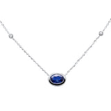 1.17ct G SI 14K White Gold Diamond & Blue Sapphire Gemstone Pendant 18" Long