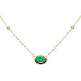 .70ct G SI 14K Yellow Gold Diamond & Emerald Gemstone Pendant 18" Long