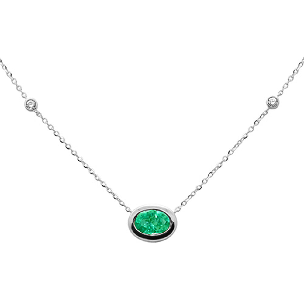 .70ct G SI 14K Yellow Gold Diamond & Emerald Gemstone Pendant 18" Long
