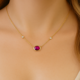 .95ct G SI 14K Yellow Gold Diamond & Ruby Gemstone Pendant 18" Long