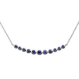 .30ct G SI 14K White Gold Blue Sapphire Gemstone Bar Pendant 18" Long