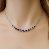 .30ct G SI 14K White Gold Blue Sapphire Gemstone Bar Pendant 18" Long