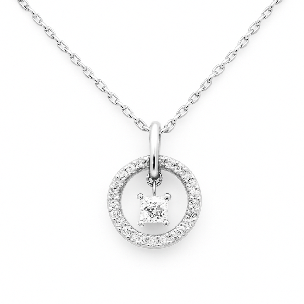 .23ct G SI 14K White Gold Diamond Solitare Pendant 18" Long