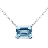 .90ct G SI 14K White Gold Aquamarine Gemstone Solitaire Pendant Necklace 18" Long