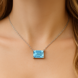 1.90ct G SI 14K White Gold Aquamarine Gemstone Solitaire Pendant Necklace 18" Long