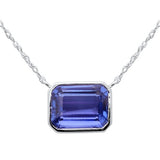 2.47ct G SI 14K White Gold Bezel Set Tanzanite Gemstone Pendant Necklace 18" Long