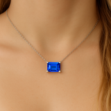 1.50ct G SI 14K White Gold Tanzanite Gemstone Solitaire Pendant Necklace 18" Long