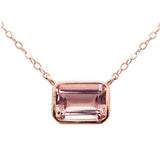 2.00ct G SI 14K Rose Gold Bezel Set Morganite Gemstone Solitaire Pendant Necklace 18" Long
