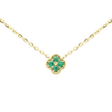 .06ct G SI 14K Yellow Gold Emerald Gemstone Petite Clover Pendant Necklace