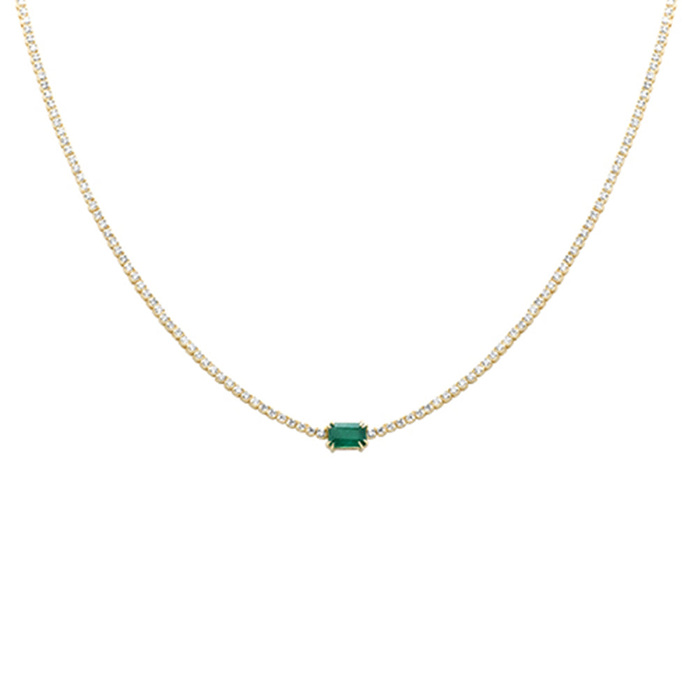 2.61ct G SI 14K Yellow Gold Diamond & Emerald Double Eagle Prong Set Tennis Necklace 16" Long
