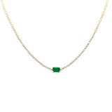 7.44ct G SI 14K Yellow Gold Diamond & Emerald Gemstone Tennis Necklace 16" Long