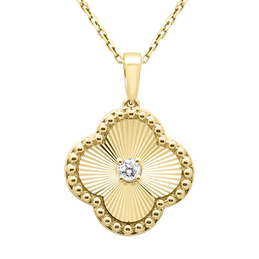 .13ct G SI 14K Yellow Gold Clover Style Diamond Pendant Necklace 18" Chain