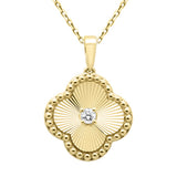 .13ct G SI 14K Yellow Gold Clover Style Diamond Pendant Necklace 18" Chain