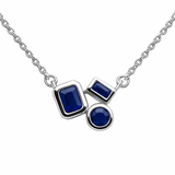 .43ct G SI 14K White Gold Multi Shaped Blue Sapphire Gemstone Pendant Necklace 18" Long