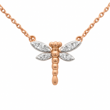 .06ct G SI 14K Rose Gold Round Diamond Dragonfly Pendant Necklace 18" Long