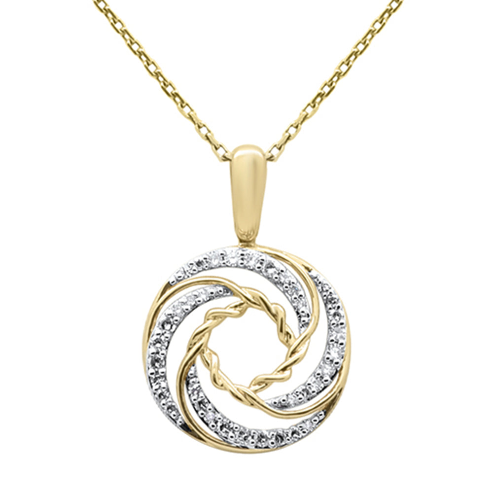 .20ct G SI 14K Yellow Gold Round Diamond Swirl Style Pendant Necklace 18" Long