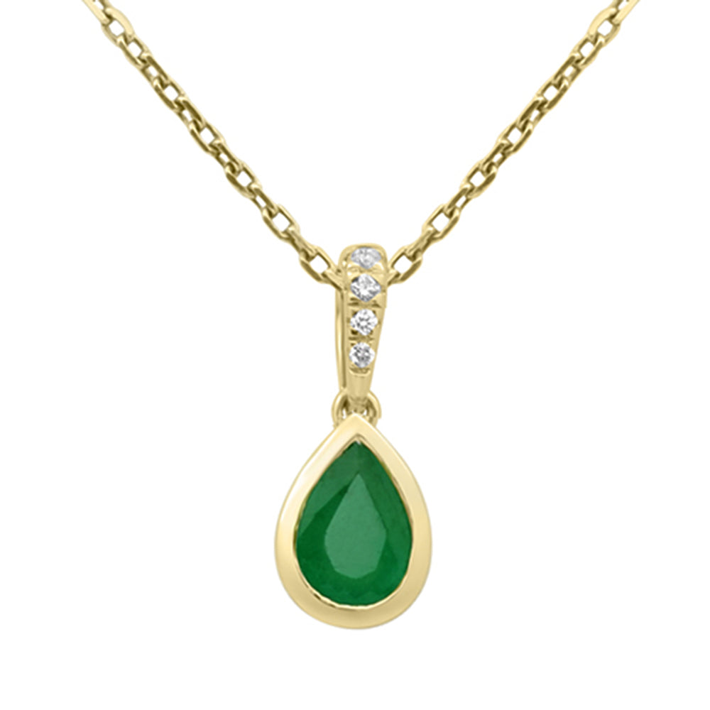 .47ct G SI 14KT Yellow Gold Diamond & Pear Shape Emerald Gemstone Pendant Necklace 18" Long Chain