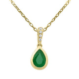 .47ct G SI 14KT Yellow Gold Diamond & Pear Shape Emerald Gemstone Pendant Necklace 18" Long Chain