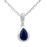 .56ct G SI 14KT White Gold Diamond & Pear Shape Blue Sapphire Gemstone Pendant Necklace 18" Long Chain