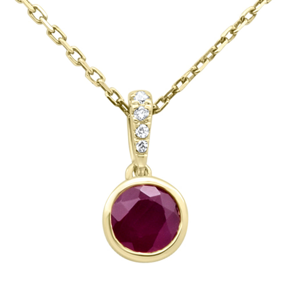 .78ct G SI 14KT Yellow Gold Diamond & Round Shape Ruby Gemstone Pendant Necklace 18" Long Chain