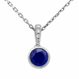 .60ct G SI 14KT White Gold Diamond & Round Shape Blue Sapphire Gemstone Pendant Necklace 18" Long Chain