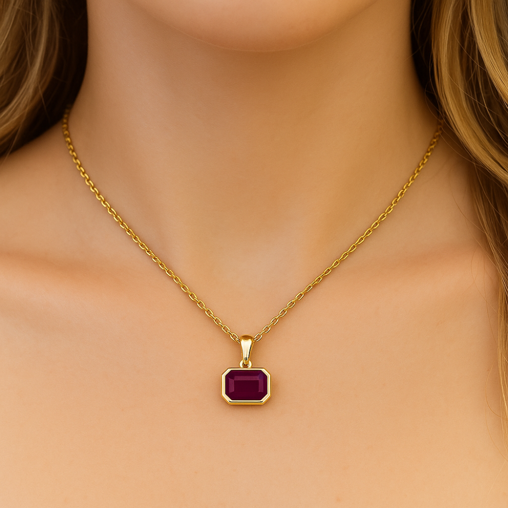 .72ct G SI 14KT Yellow Gold Ruby Gemstone Pendant Necklace 18" Long Chain