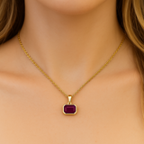 .72ct G SI 14KT Yellow Gold Ruby Gemstone Pendant Necklace 18" Long Chain