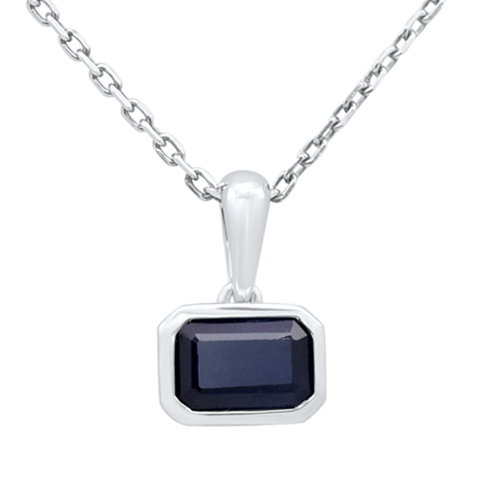 .86ct G SI 14KT White Gold Blue Sapphire Gemstone Pendant Necklace 18" Long Chain