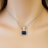 .86ct G SI 14KT White Gold Blue Sapphire Gemstone Pendant Necklace 18" Long Chain