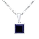 .90ct G SI 14KT White Gold Princess Cut Blue Sapphire Gemstone Pendant Necklace 18" Long Chain