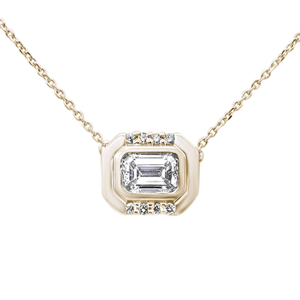.77ct G SI 14K Yellow Gold Emerald Cut Diamond Pendant Necklace 16+2" Ext Long Chain
