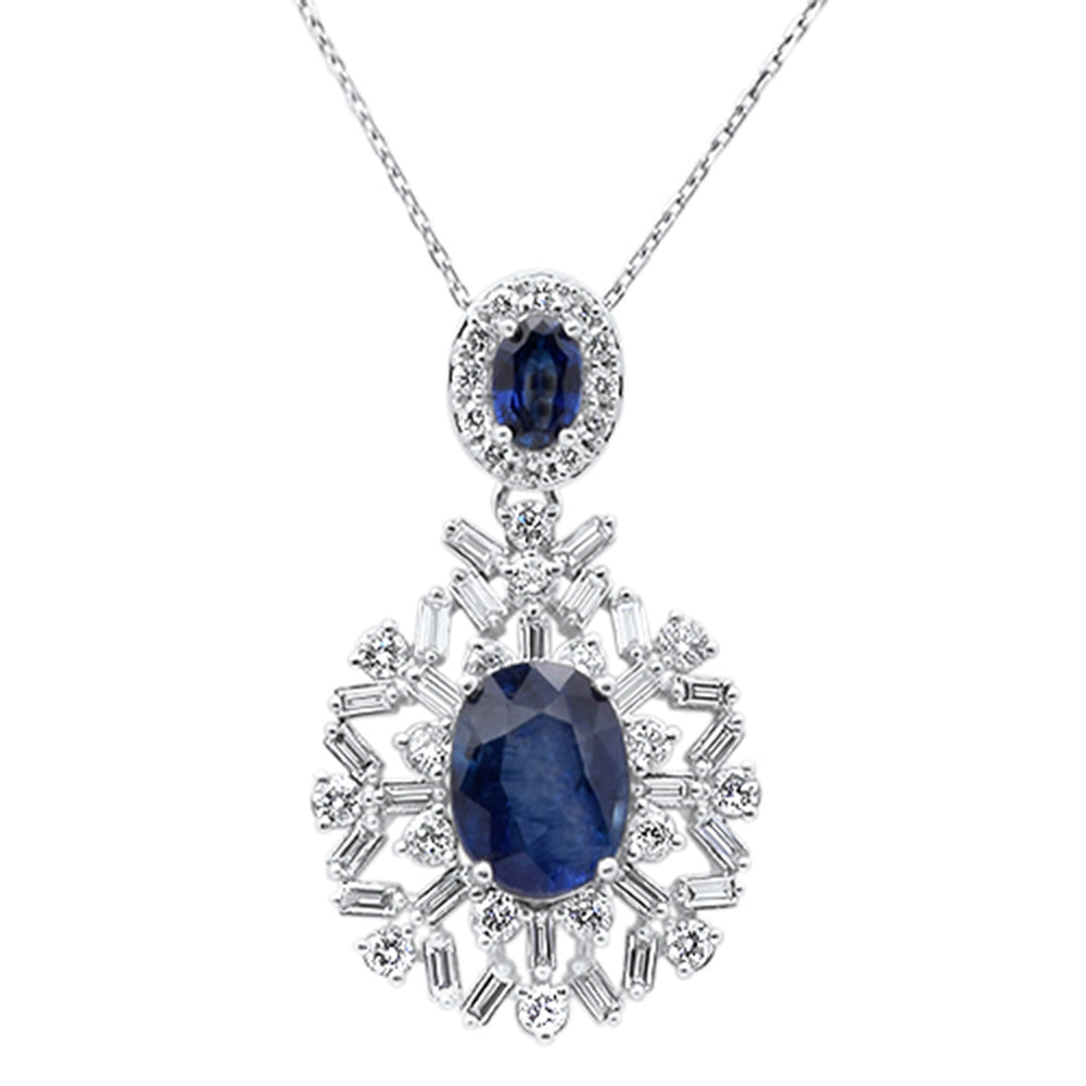6.34ct G SI 14K White Gold Blue Sapphire Gemstone & Diamond Pendant No Chain