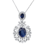 6.34ct G SI 14K White Gold Blue Sapphire Gemstone & Diamond Pendant No Chain