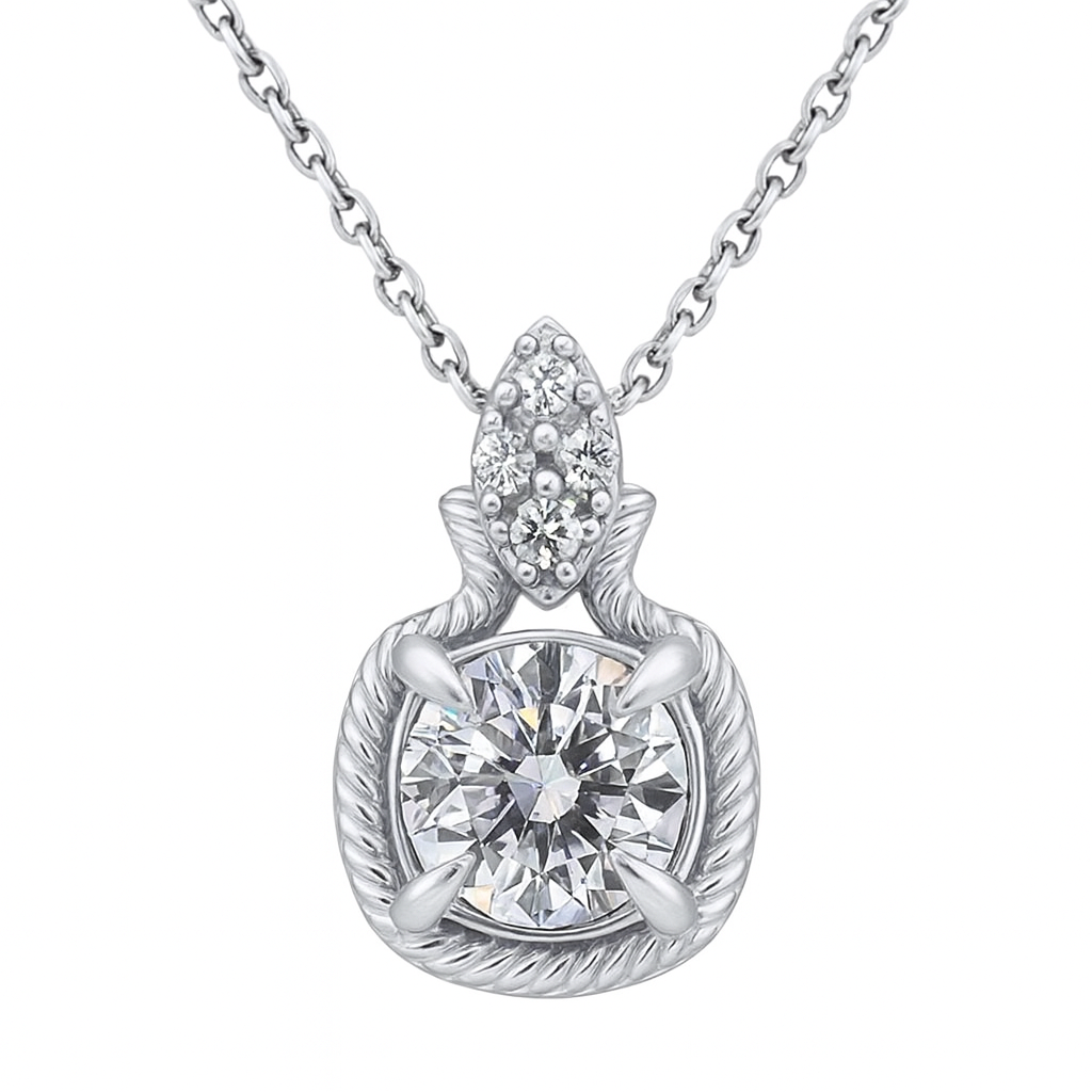1.20ct G SI 14K White Gold Round Brilliant Diamond Solitaire Pendant 18" Long