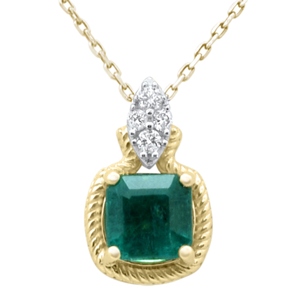 1.75ct G SI 14K Yellow Gold Diamond & Emerald Gemstone Pendant 18" Long