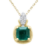 1.75ct G SI 14K Yellow Gold Diamond & Emerald Gemstone Pendant 18" Long