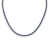 8.84ct G SI 14K White Gold Diamond & Blue Sapphire Gemstone Tennis Necklace 16" Long
