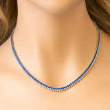 8.84ct G SI 14K White Gold Diamond & Blue Sapphire Gemstone Tennis Necklace 16" Long
