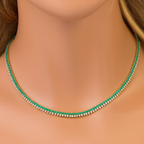 6.78ct G SI 14K Yellow Gold Diamond & Emerald Gemstone Tennis Necklace 16" Long