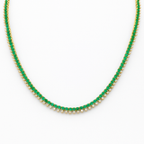 6.78ct G SI 14K Yellow Gold Diamond & Emerald Gemstone Tennis Necklace 16" Long