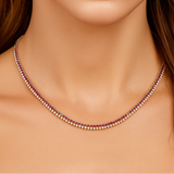 8.89ct G SI 14K Yellow Gold Diamond & Ruby Gemstone Tennis Necklace 16" Long