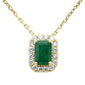 <span style="color:purple">SPECIAL!</span>.78ct G SI 14K Yellow Gold Emerald Gemstone & Diamond Halo Pendant 18" Long