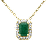 .78ct G SI 14K Yellow Gold Emerald Gemstone & Diamond Halo Pendant 18" Long