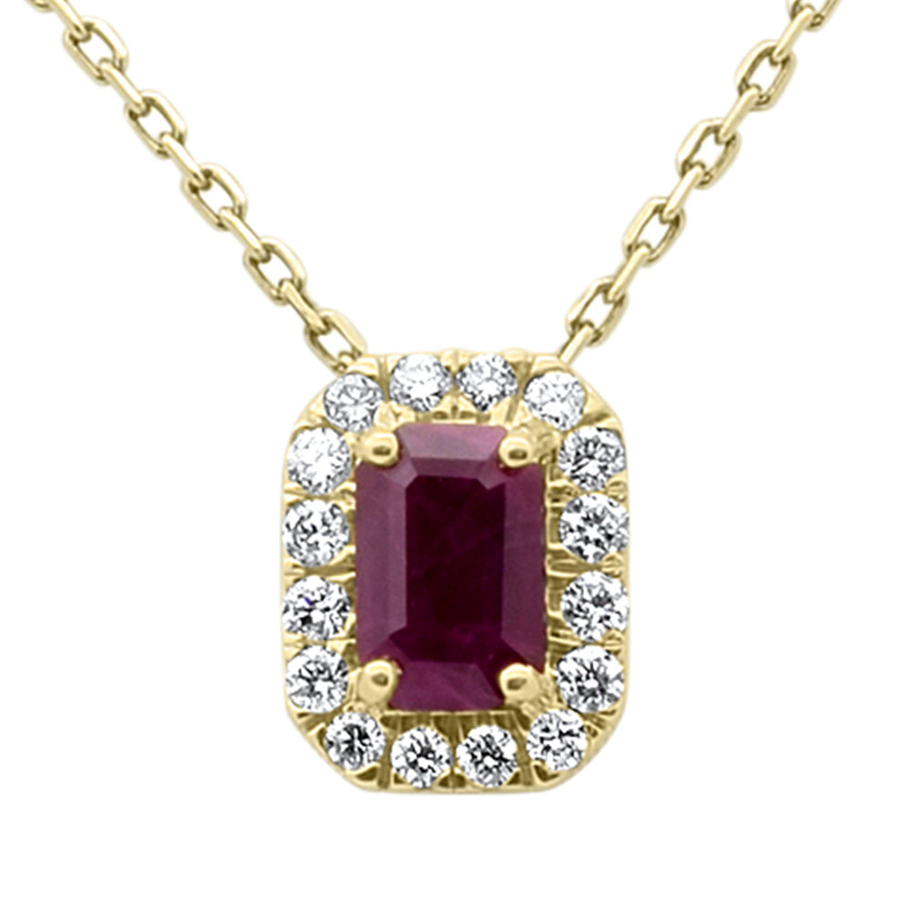 .70ct G SI 14K Yellow Gold Ruby Gemstone & Diamond Halo Pendant 18" Long